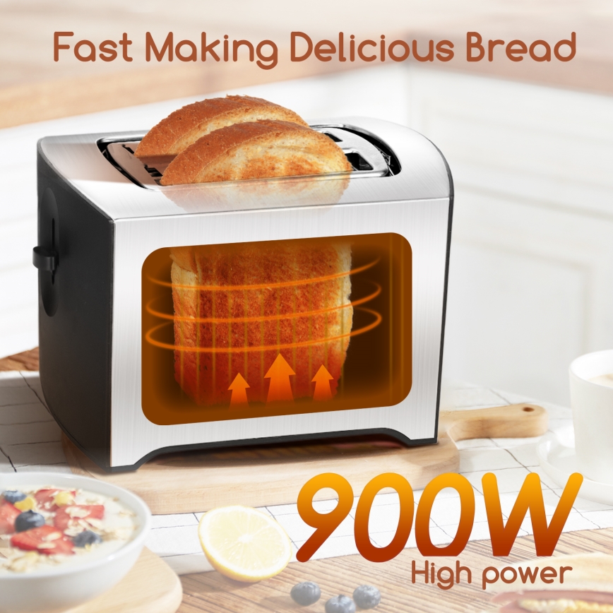 Aigostar - Тостер с два отвора 900W/230V матов хром