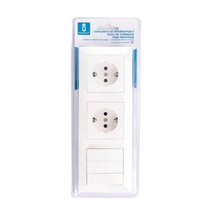 Aigostar - Троен ключ №3 и 2x SCHUKO розетки 230V с бяла рамка