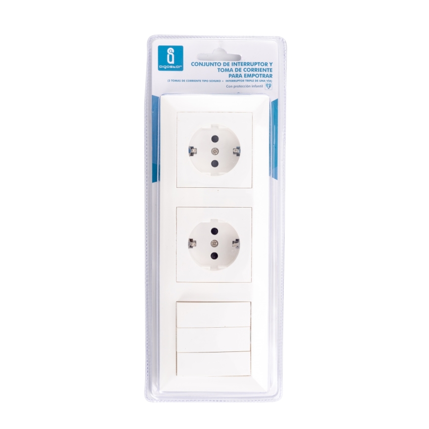 Aigostar - Троен ключ №3 и 2x SCHUKO розетки 230V с бяла рамка