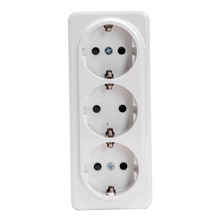 Aigostar - Тройна стенна домашна розетка SCHUKO 250V бяла