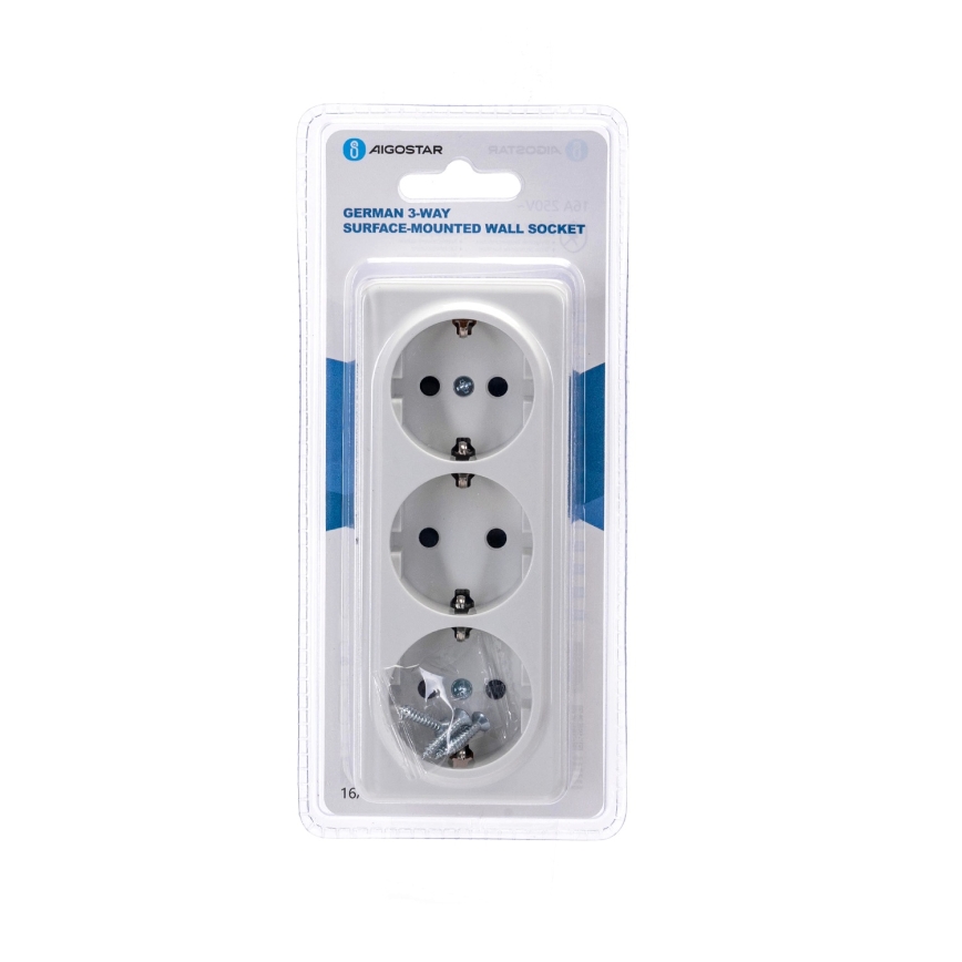 Aigostar - Тройна стенна домашна розетка SCHUKO 250V бяла