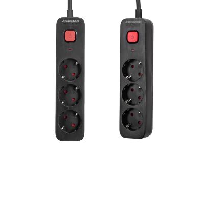 Aigostar - Удължител с ключ 3 гнезда Тип F 1,5 м SCHUKO черен