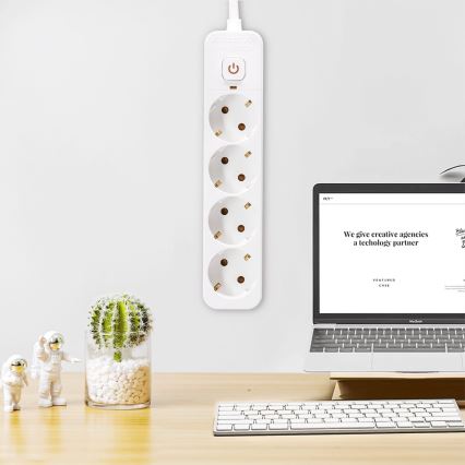 Aigostar - Удължител с ключ 4 гнезда Тип F 5м SCHUKO бял