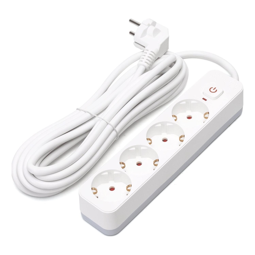 Aigostar - Удължител с ключ 4 гнезда Тип F 5м SCHUKO бял