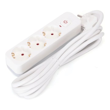 Aigostar - Удължител с ключ 3 гнезда Тип F 3м SCHUKO бял