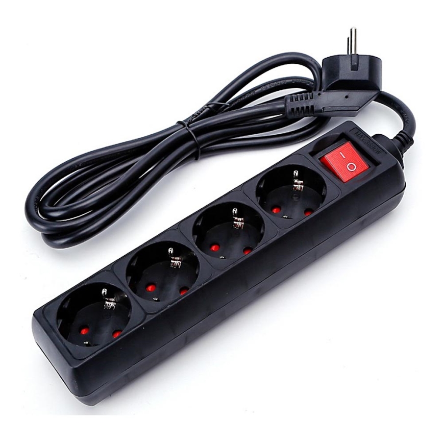 Aigostar - Удължител с ключ 4 гнезда 1,5 м SCHUKO черен