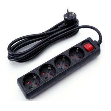 Aigostar - Удължител с ключ 4 гнезда 3м SCHUKO черен