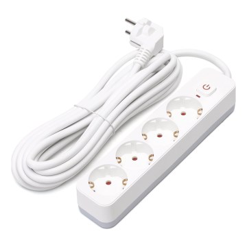 Aigostar - Удължител с ключ 4 гнезда Тип F 5м SCHUKO бял