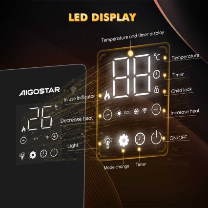 Aigostar - Умен електрически нагревател/конвектор 2000W Wi-Fi