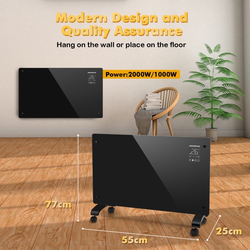 Aigostar - Умен електрически конвектор/нагревател с LCD дисплей ECO/1000/2000W Wi-Fi