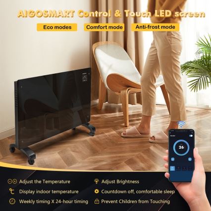 Aigostar - Умен електрически конвектор/нагревател с LCD дисплей ECO/1000/2000W Wi-Fi