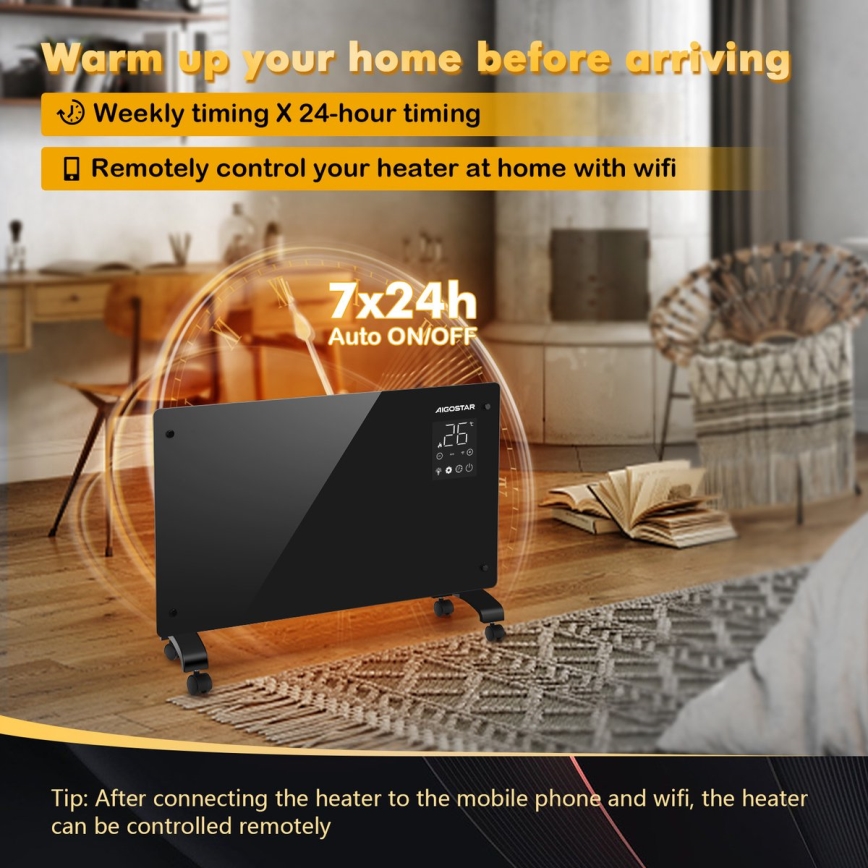 Aigostar - Умен електрически конвектор/нагревател с LCD дисплей ECO/1000/2000W Wi-Fi