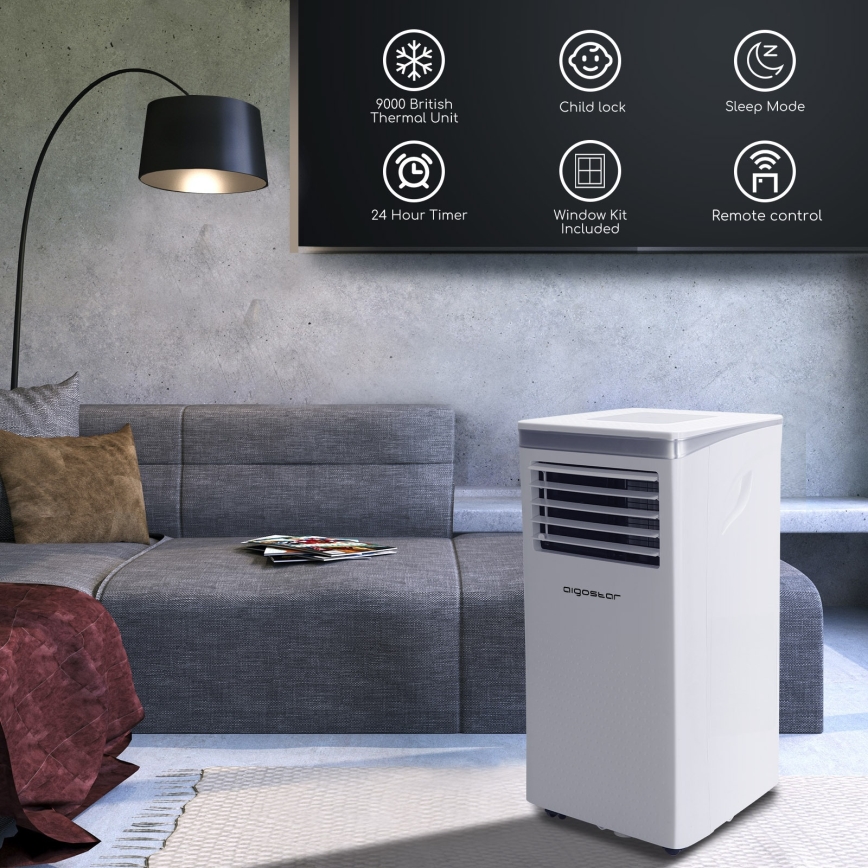 Aigostar - Умен мобилен климатик 3 в 1 1003W/230V 9000 BTU Wi-Fi бял + дистанционно управление