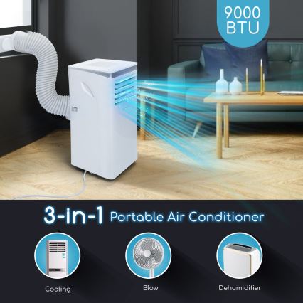 Aigostar - Умен мобилен климатик 3 в 1 1003W/230V 9000 BTU Wi-Fi бял + дистанционно управление