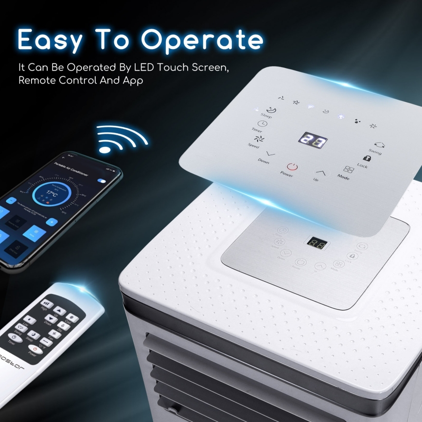Aigostar - Умен мобилен климатик 3 в 1 1003W/230V 9000 BTU Wi-Fi бял + дистанционно управление