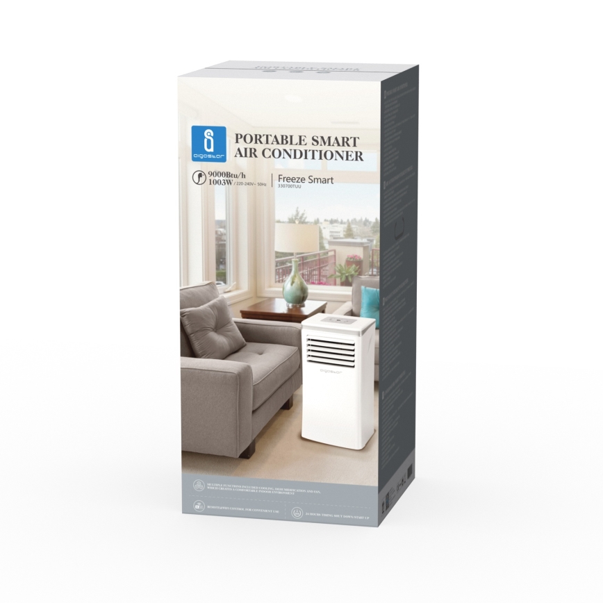 Aigostar - Умен мобилен климатик 3 в 1 1003W/230V 9000 BTU Wi-Fi бял + дистанционно управление