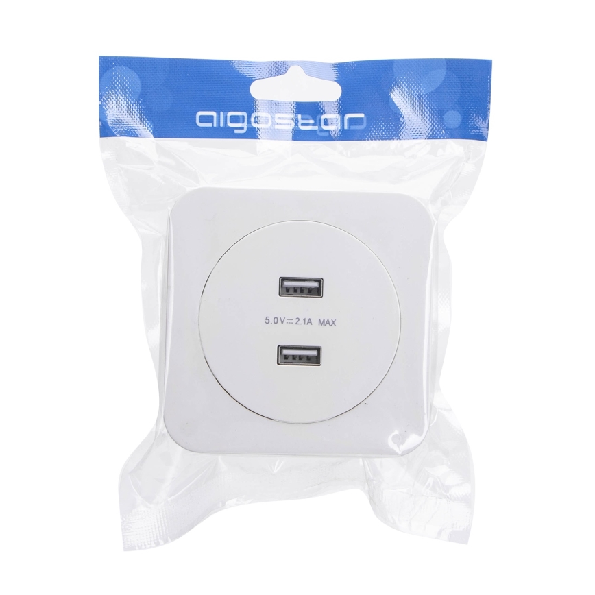Aigostar - USB захранваща розетка с рамка, 2x USB-A, бяла