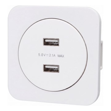 Aigostar - USB контакт с рамка, 2x USB-A порта, бял