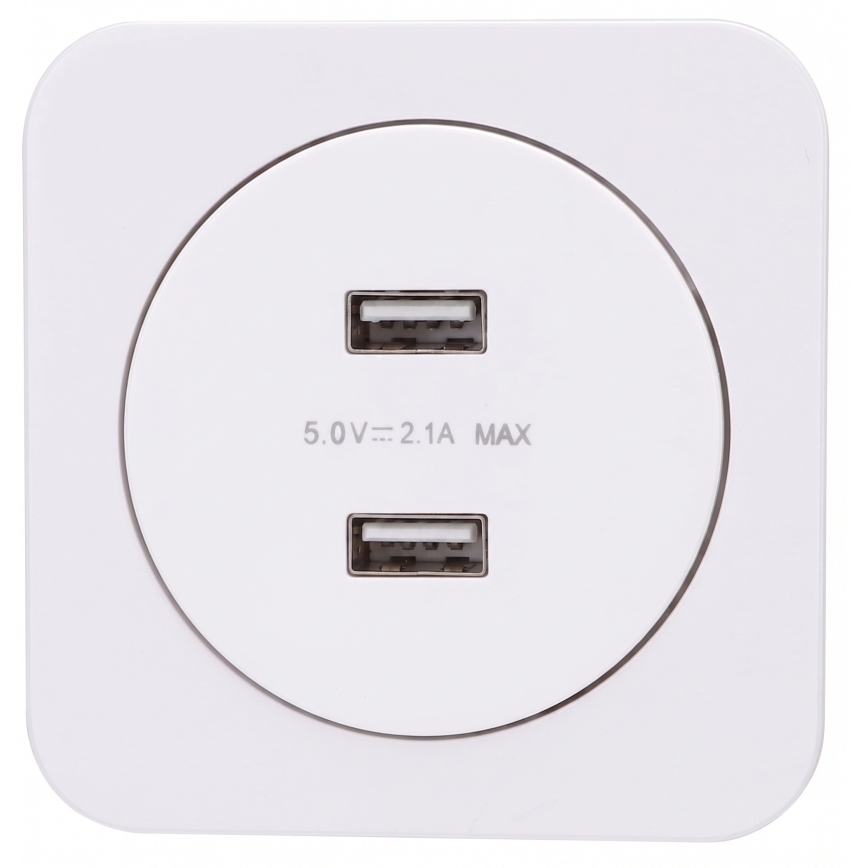 Aigostar - USB контакт с рамка, 2x USB-A порта, бял