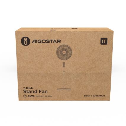 Aigostar - Вентилатор на стойка 45 W / 230 V, диаметър 35 см, бял