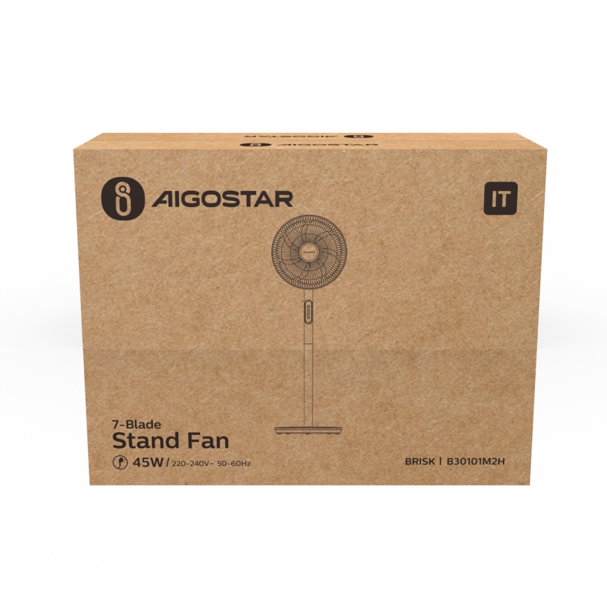 Aigostar - Вентилатор на стойка 45 W / 230 V, диаметър 35 см, бял