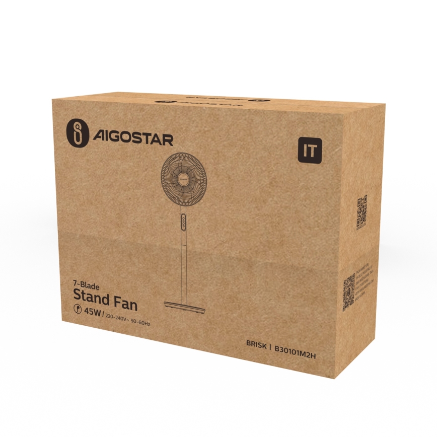 Aigostar - Вентилатор на стойка 45 W / 230 V, диаметър 35 см, бял