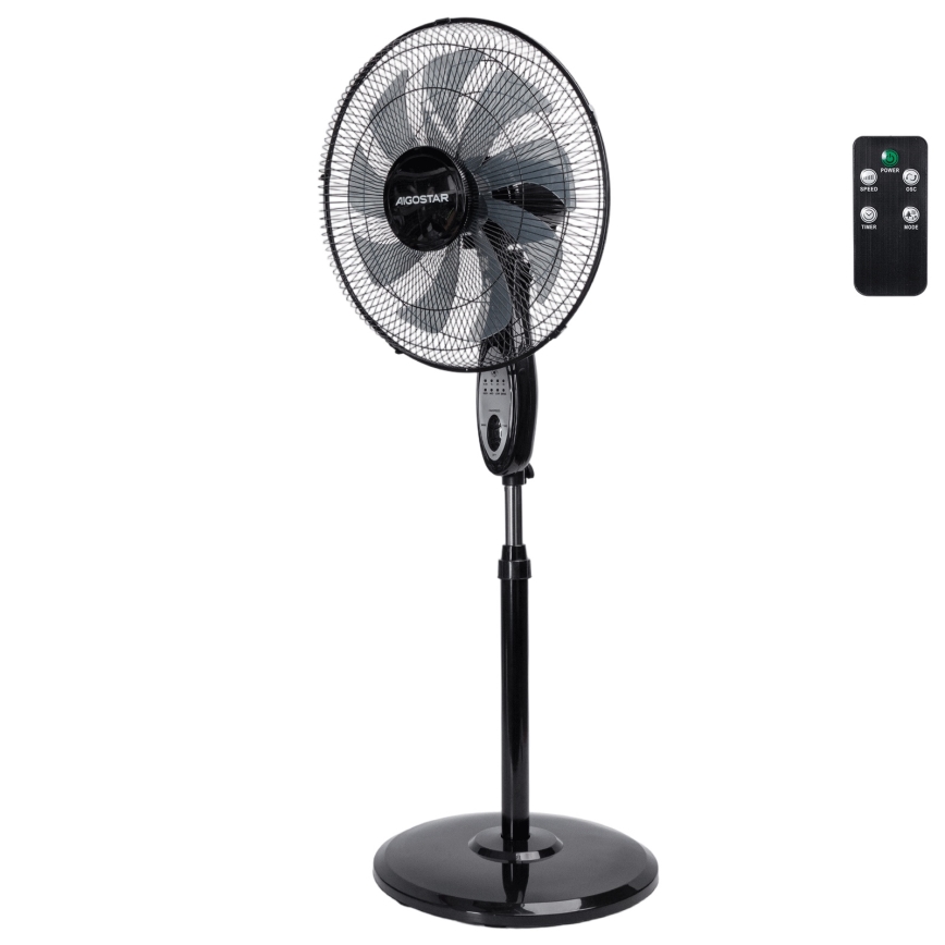 Aigostar - Подов вентилатор на стойка 55W/230V 130 см черен + дистанционно управление