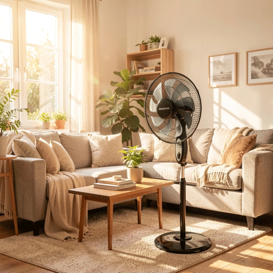 Aigostar - Подов вентилатор 60 W/230 V, 130 см, черен, с дистанционно управление