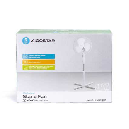 Aigostar - Вентилатор тип кула 45W/230V 125 см бял