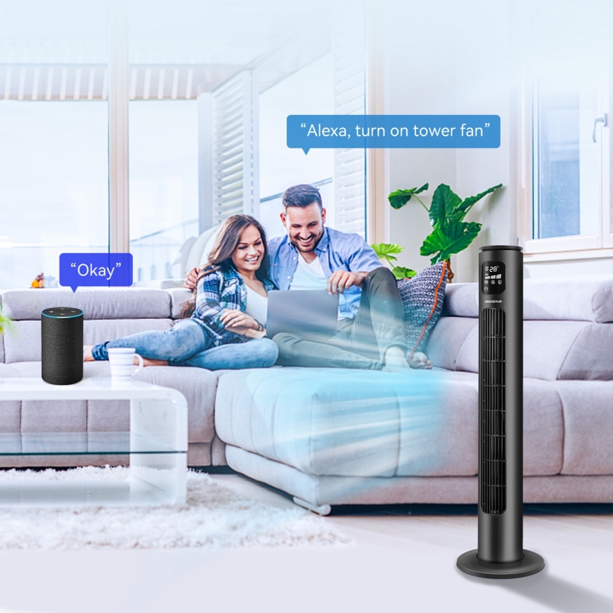 Aigostar - Вентилатор тип кула 50W/230V черен Wi-Fi + дистанционно управление