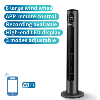 Aigostar - Вентилатор тип кула 50W/230V черен Wi-Fi + дистанционно управление