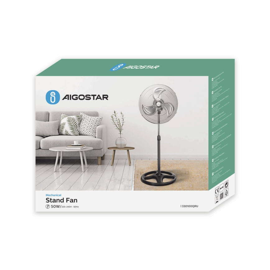Aigostar - Вентилатор тип кула 55W/230V лъскав хром/черен