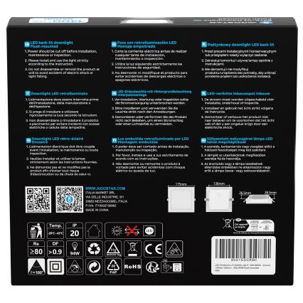 Aigostar - Вградено LED осветително тяло LED/12W/230V 6500K 17,5x17,5 cm бяло