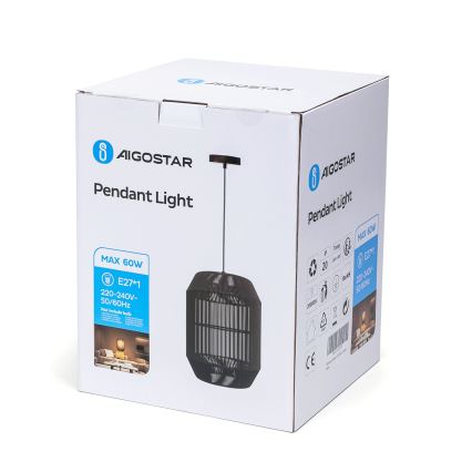 Aigostar - Висяща лампа на кабел 1xE27/60W/230V черна Ø 23 см