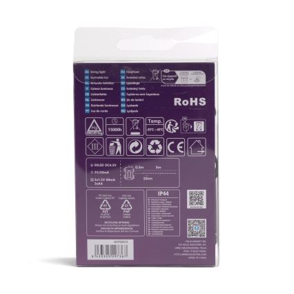 Aigostar - Външен LED гирлянд 50xLED/8 функции 3xAA 5,3m IP44 многоцветен