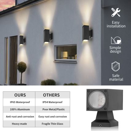 Aigostar - Външен стенен аплик 2xGU10/230V IP65 черен, квадратен