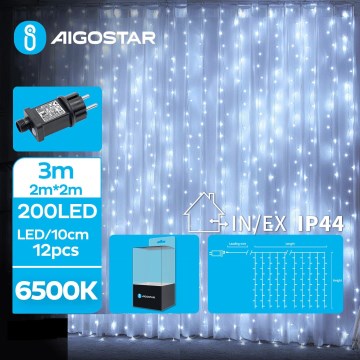Aigostar - Външен коледен LED гирлянд с 200 LED, 8 функции, 5x2m, IP44, студено бяла светлина