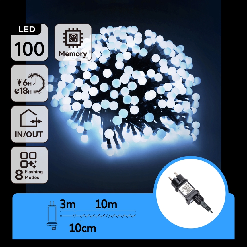 Aigostar - Външна декоративна LED верига 100 LED / 8 режима, 10 м, IP44, студено бяло