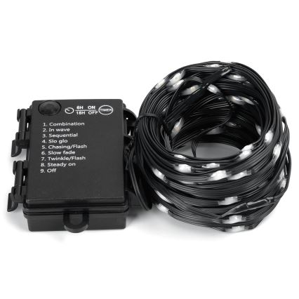 Aigostar - Външна LED верига, 50 LED, 8 режима, захранване с 3 x AA, дължина 5,3 m, IP44, студена бяла светлина