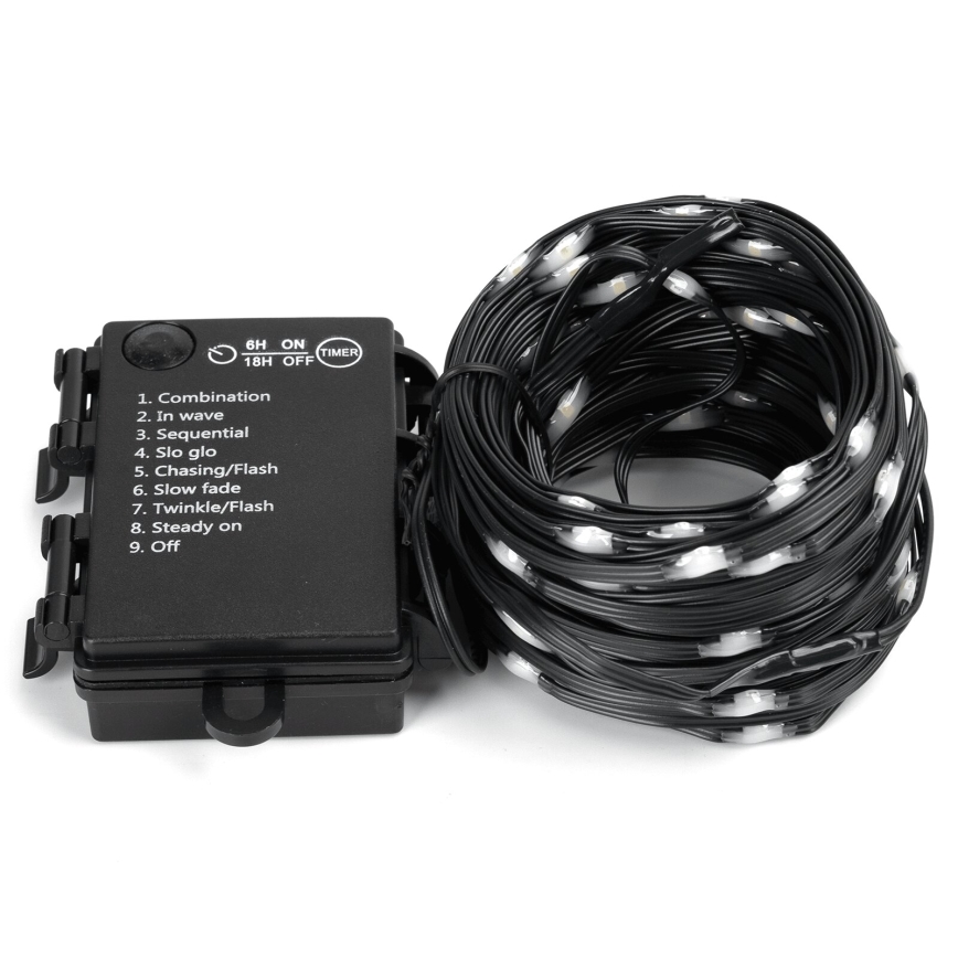 Aigostar - Външна LED верига, 50 LED, 8 режима, захранване с 3 x AA, дължина 5,3 m, IP44, студена бяла светлина