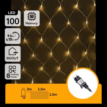 Aigostar - Външна коледна LED гирлянда 100 LED/8 режима 4,5 x 1,5 м IP44 топла бяла