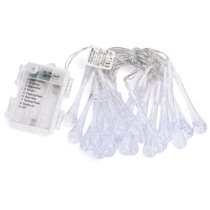 Aigostar - LED външна коледна гирлянда 25xLED/8 режима 3xAA 2,5m IP44 многоцветни капки