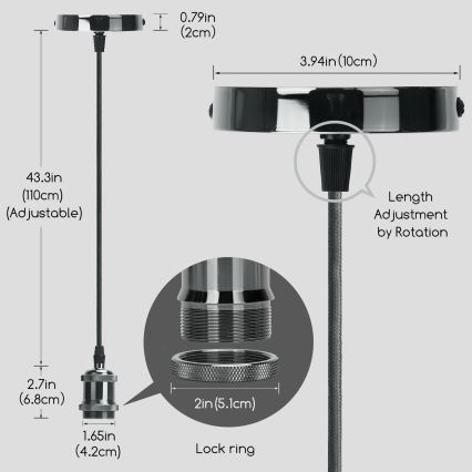 Aigostar - Захранващ кабел 1xE27/60W/230V антрацит