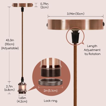 Aigostar - Захранващ кабел 1xE27/60W/230V мед