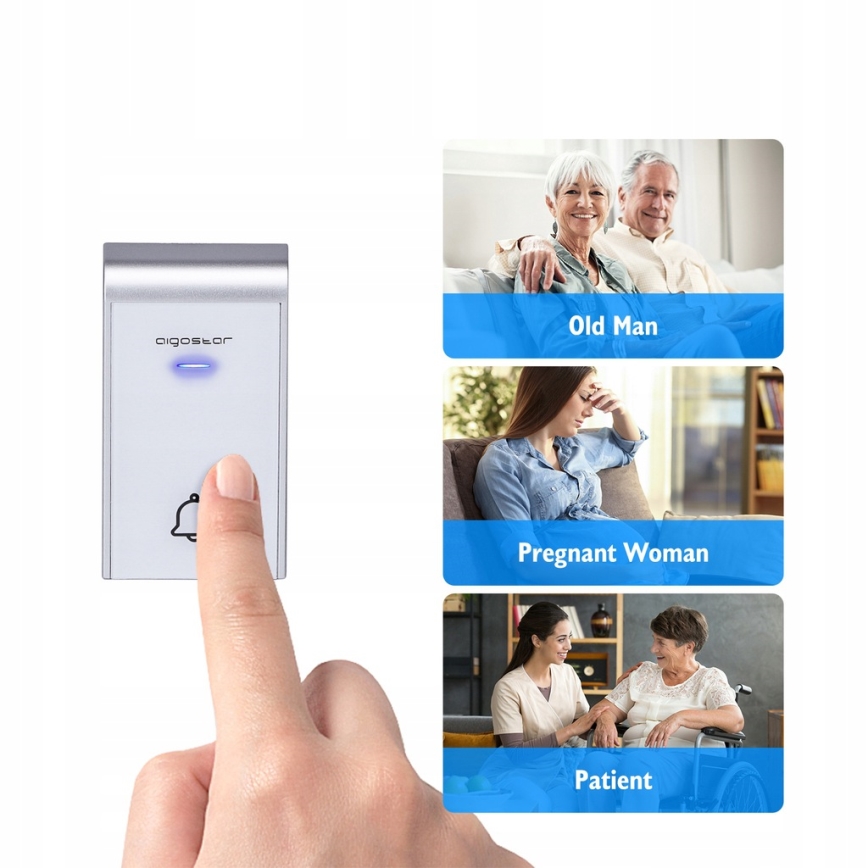 Aigostar - К-кт 2бр. безжични звънци за контакт 230V IP44 бели