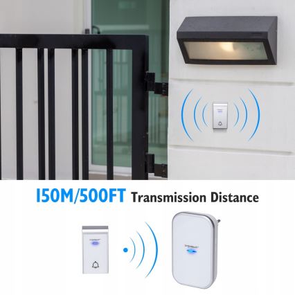 Aigostar - К-кт 2бр. безжични звънци за контакт 230V IP44 бели