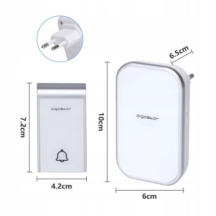 Aigostar - К-кт 2бр. безжични звънци за контакт 230V IP44 бели