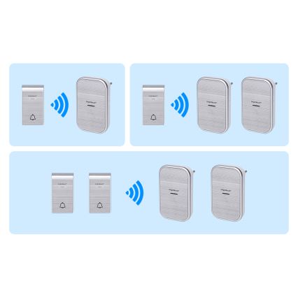 Aigostar - К-кт 2бр. безжични звънци за контакт 230V IP44 сребристи