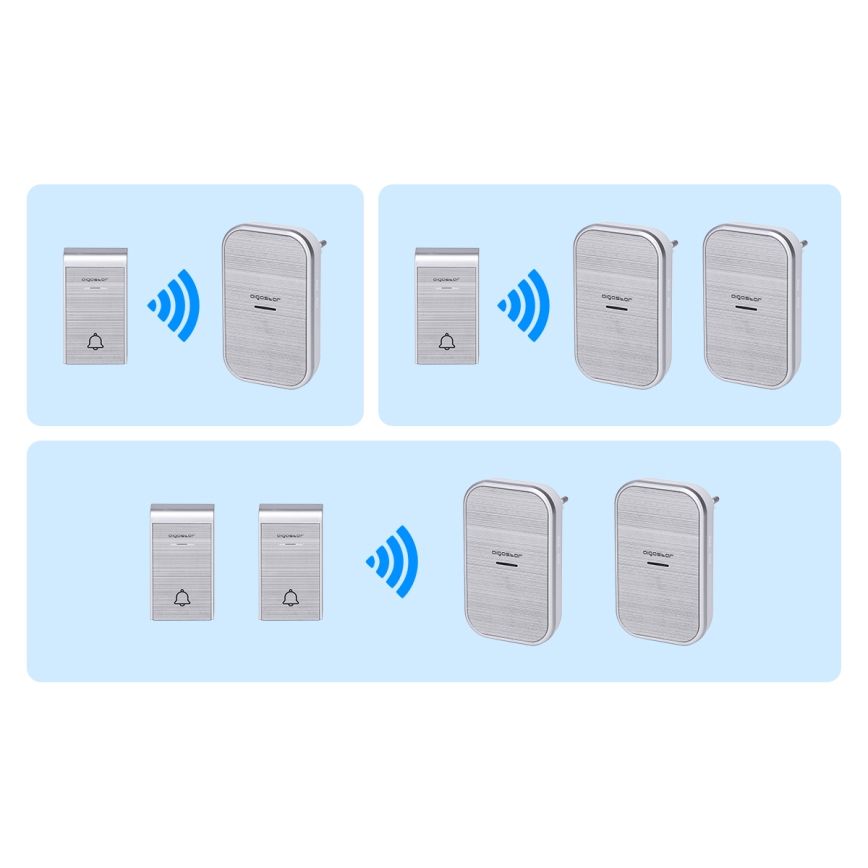 Aigostar - К-кт 2бр. безжични звънци за контакт 230V IP44 сребристи