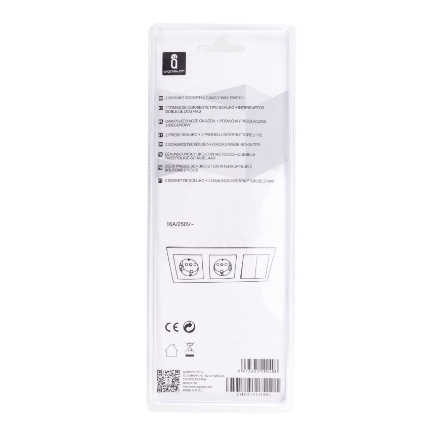 Aigostar - К-кт 2бр. контакт с превключвател 2x16A/250V